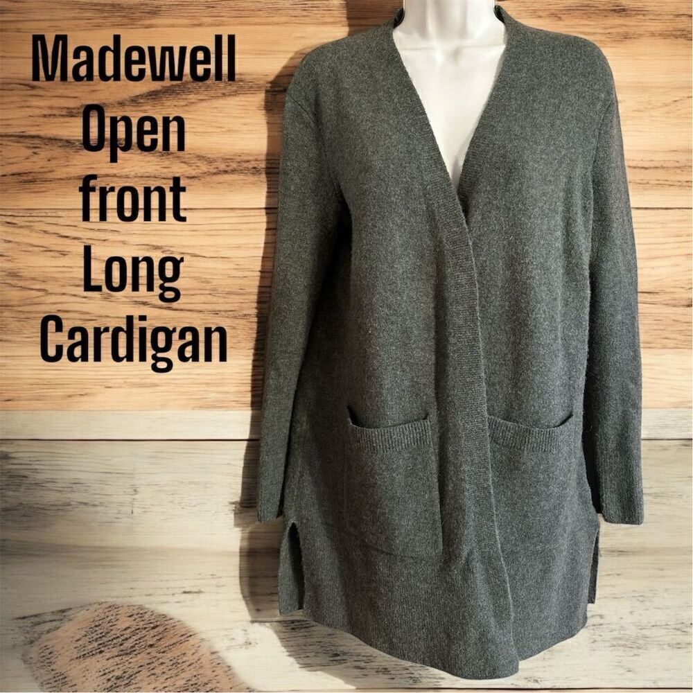 Madewell Women's Hunter Green Soft Knit Open Front Long Cardigan Sweater Pockets
